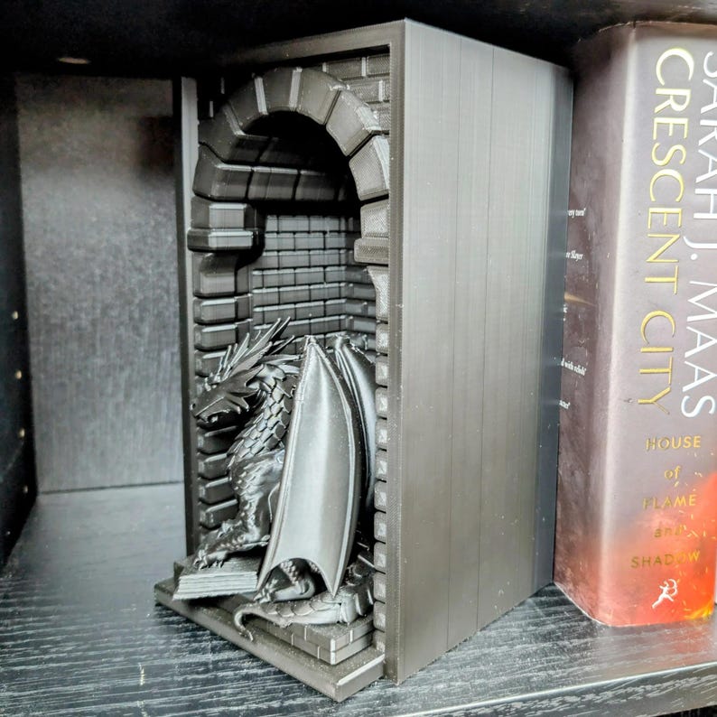 Black Dragon Book Nook | 3D Printed Bookshelf Insert | Gothic Fantasy Decor | DnD Gift image 6