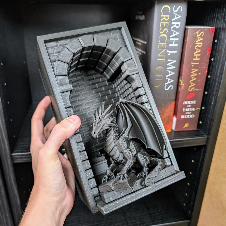 Black Dragon Book Nook | 3D Printed Bookshelf Insert | Gothic Fantasy Decor | DnD Gift image 2
