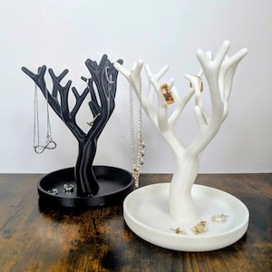 Tree Jewellery Holder with Tray | 3D Printed Ring Stand | Modern Organiser | Gift for Her image 1