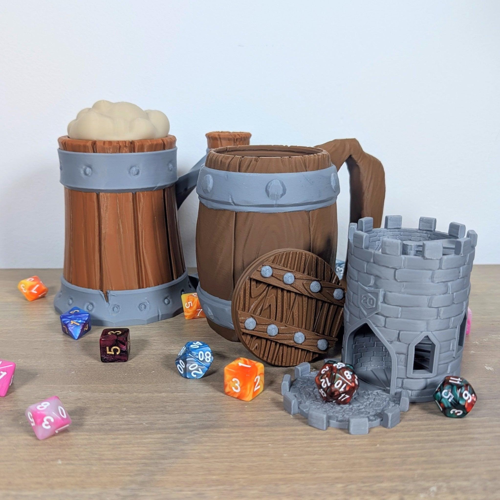 Torre de dados y soporte para latas de café de taberna: perfecto para juegos de rol de mesa y DnD