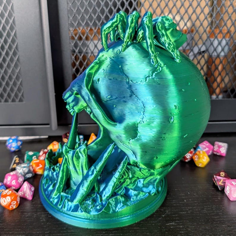 Tour de dés crâne | Accessoire D&D gothique imprimé en 3D | Cadeau de jeu de table | Accessoire crâne RPG image 3