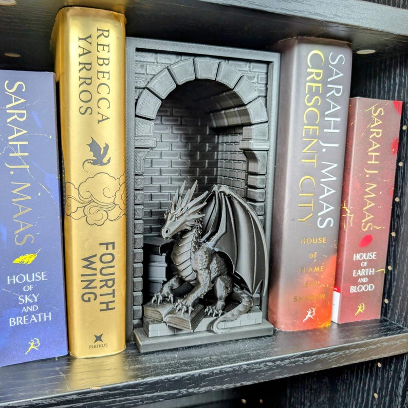 Black Dragon Book Nook | 3D Printed Bookshelf Insert | Gothic Fantasy Decor | DnD Gift image 3