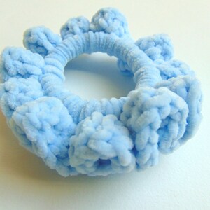 Velvet scrunchie, light blue crochet hair scrunchie, baby blue handmade crochet velvet scrunchie