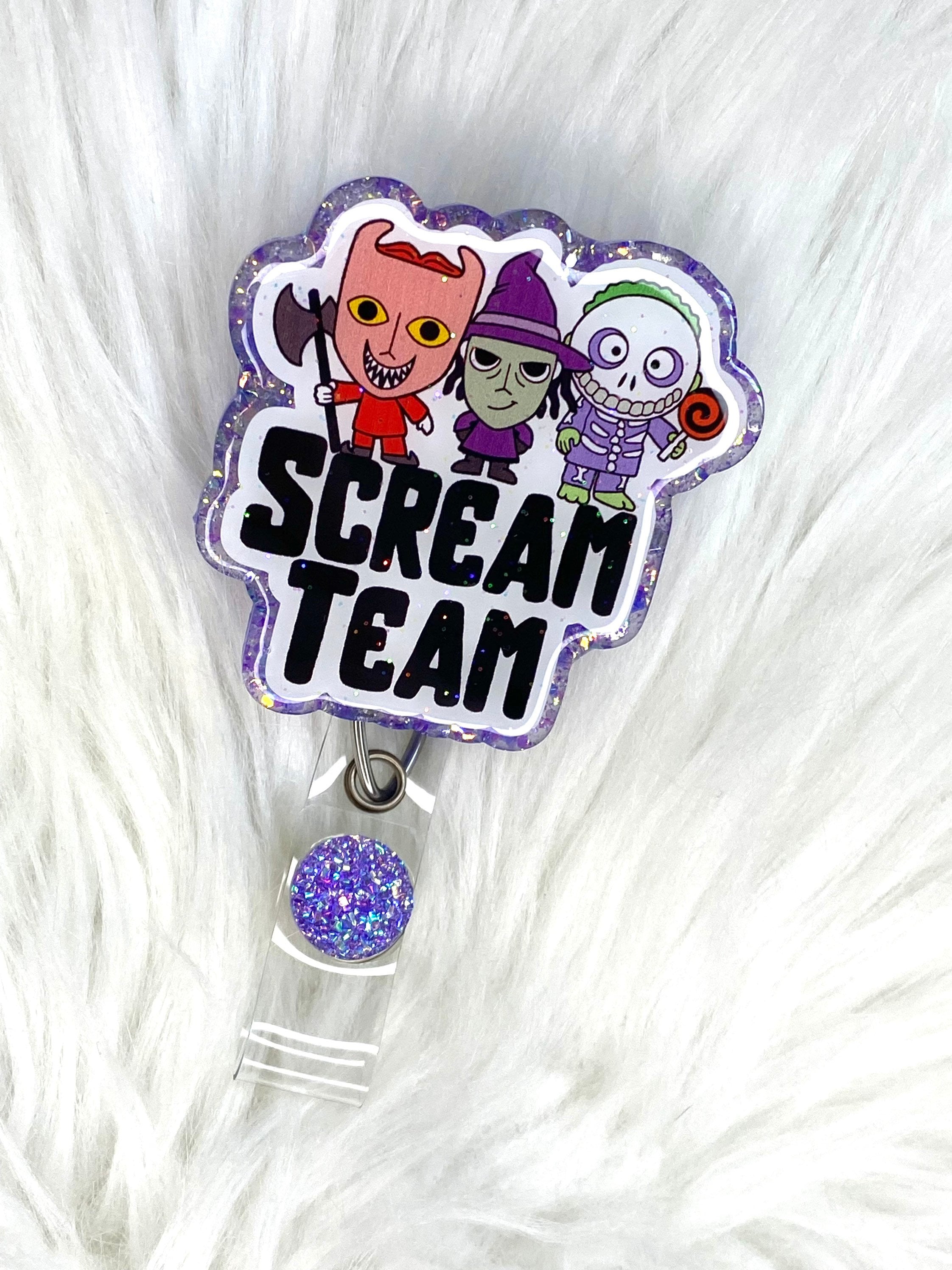 Interchangeable Glitter Scream Team Badge Reel - Etsy