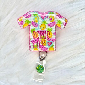 Interchangeable or permanent Pineapple Watermelon Scrub Glitter Badge Reel