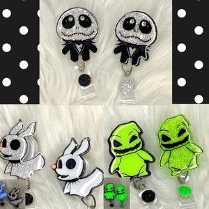Interchangeable or permanent glitter cute Nightmare GLOW badge reel