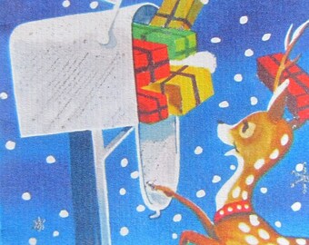 5 Pack of REINDEER at the MAILBOX cards- 1960's Style w/matched envelopes -Traditional Vintage Style Christmas Card, Retro Christmas