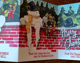 6 Pack Deluxe Tri-fold MELTING SNOWMAN Card, 1950's Style w/matched envelope - Traditional Vintage Style Christmas Card - Retro - 2025