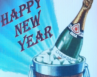 8 Pack of HAPPY NEW YEAR Champagne Cards, 1950's Style w/matched envelopes - Vintage Style Christmas Card, Retro  2025