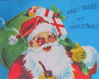 8 Pack of SANTA with PIPE and BAG Cards, 1950's Style w/matched envelopes -Traditional Vintage Style Christmas Card, Retro Christmas