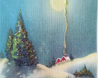 6 Pack of GLITTERED Everywhere CHRISTMAS TONIGHT Cards, 1950's Style w/matched envelopes - Vintage Style Christmas Card, 2024, Retro