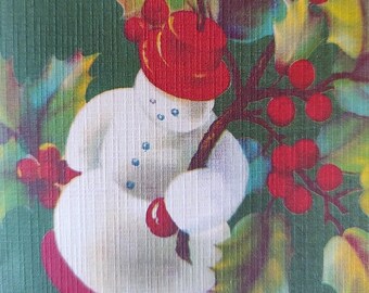 8 Pack of Merry Christmas SNOWMAN & HOLLY Cards, 1940's Style w/matched envelopes - Vintage Style Christmas Card, Traditional, Retro,  2025