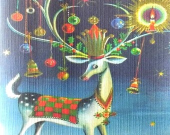 8 Pack of ATOMIC REINDEER Cards, 1950's Style w/matched envelopes -Traditional Vintage Style Christmas Card, Retro Christmas