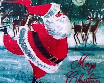 8 Pack of ICE SKATING SANTA Cards, 1960's Style w/matched envelopes - Vintage Style Christmas Card, Retro  2025