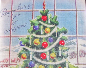 8 Pack of CHRISTMAS TREE, Remembering You cards, 1950's Style w/matched envelopes -Traditional Vintage Style Christmas Card, Retro Christmas