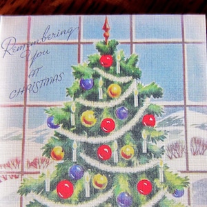 8 Pack of CHRISTMAS TREE, Remembering You cards, 1950&#39;s Style w/matched envelopes -Traditional Vintage Style Christmas Card, Retro Christmas