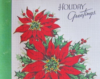 8 Pack of 1940's TRADITIONAL CHRISTMAS POINSETTIA Cards, 1940's Style w/matched envelopes - Vintage Style Christmas Card, Retro Christmas