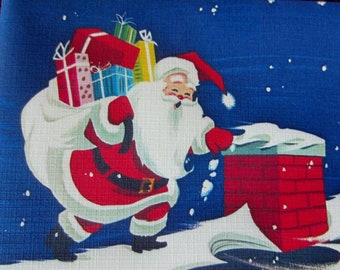 8 Pack of CHRISTMAS SANTA on the ROOF Cards, 1960's Style w/matched envelopes -Traditional Vintage Style Christmas Card, Retro Christmas