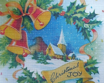 8 Pack of Offset Fold CHRISTMAS JOY BELLS Cards, 1950's Style w/matched envelopes -Traditional  Style Christmas Card, 2024, Retro