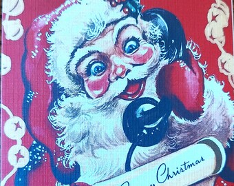 8 Pack of SANTA on the TELEPHONE Cards, 1950's Style w/matched envelopes - Vintage Style Christmas Card, Retro,   2025