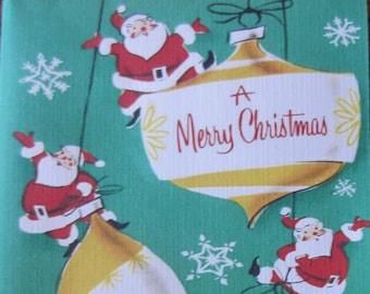 8 Pack of SANTA on ORNAMENTS  Cards, 1960's Style w/matched envelopes -Traditional Vintage Style Christmas Card, Retro Christmas