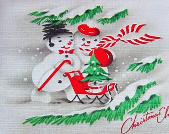 8 Pack of CHRISTMAS CHEER SNOWFOLKS cards, 1950's Style w/matched envelopes -Traditional Vintage Style Christmas Card, Retro Christmas