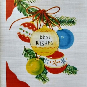 8 Pack of BEST WISHES CHRISTMAS Balls Cards, 1940&#39;s Style, matched envelopes -Traditional Vintage Style Christmas Card, Retro Christmas