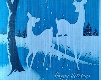 8 Pack of BLUE REINDEER Cards, 1950's Style w/matched envelopes - Vintage Style Christmas Card, Retro Christmas (2024)
