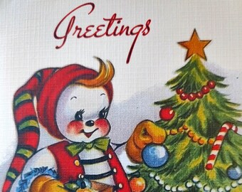 8 Pack of SNOWMAN Decorates the CHRISTMAS TREE Cards, 1950's Style w/matched envelopes - Vintage Style Christmas Card, Retro  2024