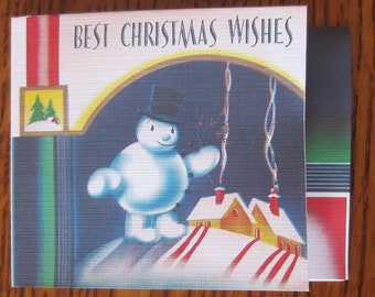 8 Pack of Offset Fold 1940's SNOWMAN Cards, 1940's Style w/matched envelopes -Traditional Vintage Style Christmas Card, Retro Christmas