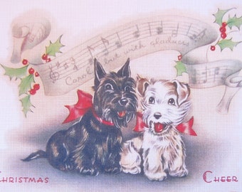 8 Pack of DOGGIE CAROLERS cards, 1950's Style w/matched envelopes -Traditional Vintage Style Christmas Card, Retro