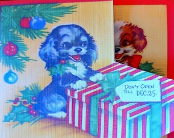 8 Pack of Cutout  Happy DOGS OPEN GIFTS Cards, 1950's Style w/matched envelopes -Traditional Vintage Style Christmas Card, Retro  2024