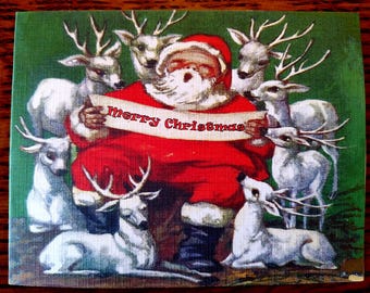 8 Pack of Merry Christmas SANTA with REINDEER Cards, 1950's Style w/matched envelopes - Vintage Style Christmas Card, Retro  2025
