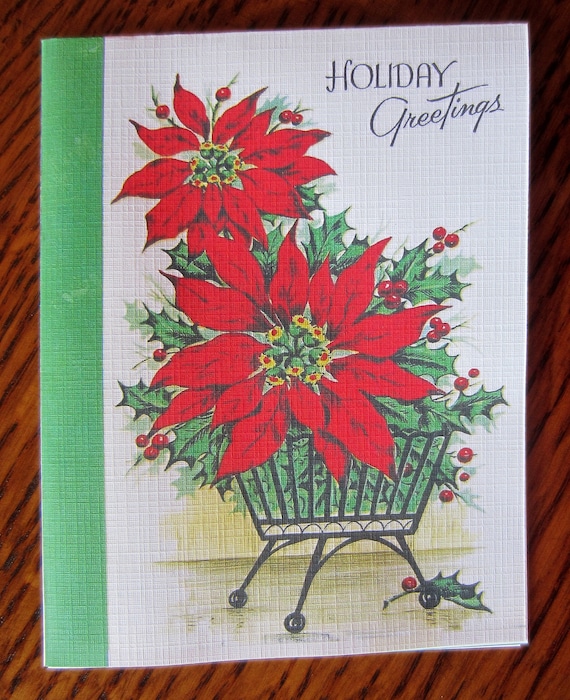 8 Pack of 1940's TRADITIONAL CHRISTMAS POINSETTIA Cards, 1940's Style w/matched envelopes - Vintage Style Christmas Card, Retro Christmas