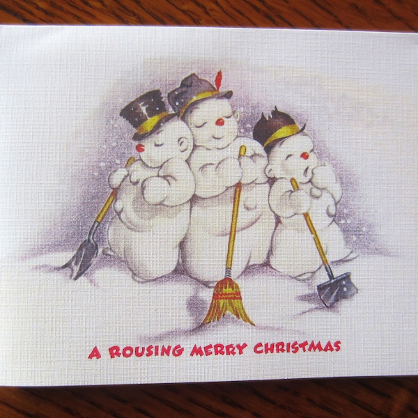 8 Pack of A ROUSING MERRY CHRISTMAS Snowmen cards, 1940's Style w/matched envelopes -Traditional Vintage Style Christmas Card, Retro