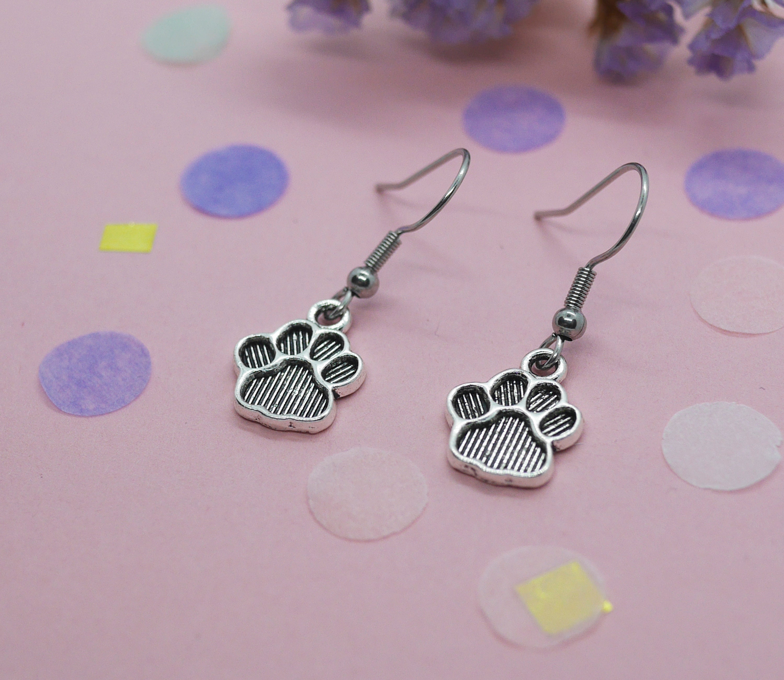 Paw Earrings Paw Print Charm Jewelry Stainless Steel Etsy