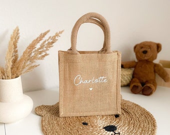 Kindertasche personalisiert Jute, Jutetasche für Kinder, Design Name und Herz, Kindergartentasche, Kinderzimmerdeko