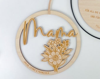 Personalisiertes Holzschild für Mama oder Oma als Geschenk für den Muttertag oder zum Geburtstag, Personalisiertes Namensschild als Deko