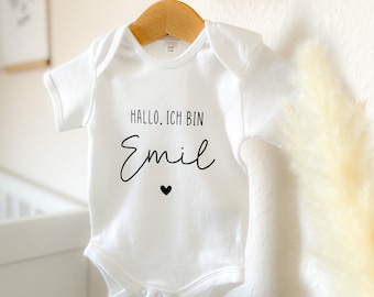 Baby Body personalisiert, Hallo ich bin... Baby Body, originelle Verkündung, individuelles Geburtsgeschenk