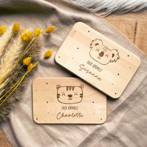 Frühstücksbrettchen personalisiert, Vesperbrett Tierbild, personalisiertes Geschenk, Holzbrett mit Namen,Frühstücksbrett