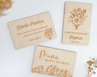 Holzkarte für den Muttertag als individueller und personalisierter Gruß, Karte zum Geburtstag für Mama oder Oma, Muttertagsgeschenk