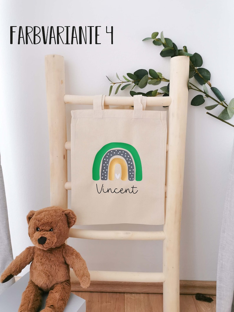 Kindertasche Regenbogen, Stoffbeutel Kindergarten, Stofftasche personalisiert, Turnbeutel, Kinderbeutel, Jutebeutel Bild 6