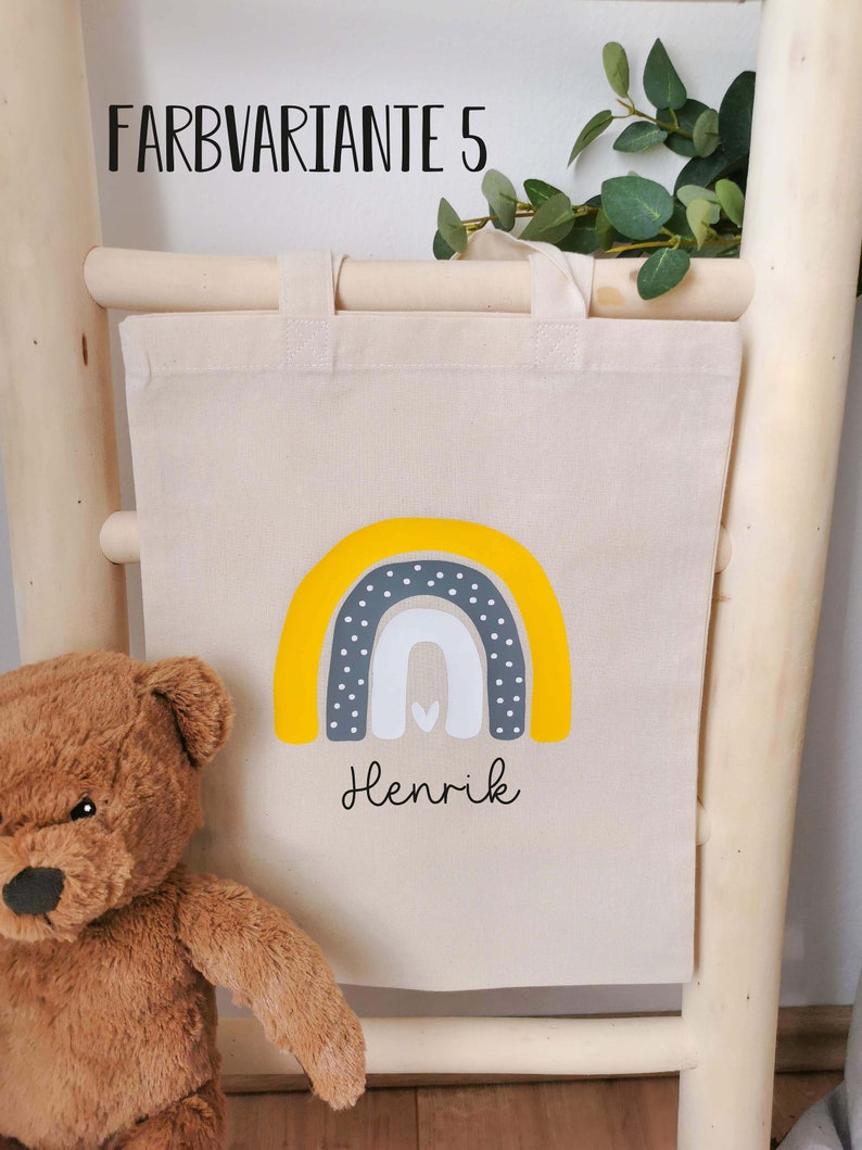 Kindertasche Regenbogen, Stoffbeutel Kindergarten, Stofftasche personalisiert, Turnbeutel, Kinderbeutel, Jutebeutel Variante 5 -Gelb