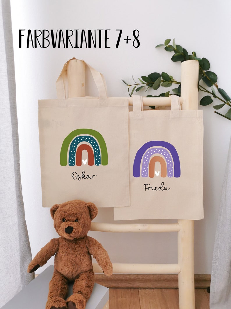 Kindertasche Regenbogen, Stoffbeutel Kindergarten, Stofftasche personalisiert, Turnbeutel, Kinderbeutel, Jutebeutel Bild 9