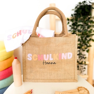 Personalisierte Schulkind Tasche mit Name • Geschenk zur Einschulung 2026 • Jutebeutel Schulanfang • Stofftasche Kinder Pastell
