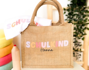 Personalisierte Schulkind Tasche mit Name • Geschenk zur Einschulung 2026 • Jutebeutel Schulanfang • Stofftasche Kinder Pastell