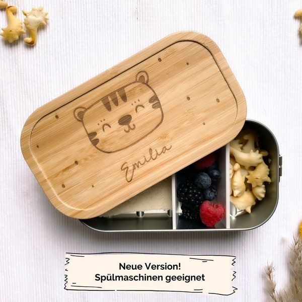 Brotdose personalisiert, Vesperdose Tierbild, personalisiertes Geschenk, Lunchbox mit Holzdeckel und Namen, Brotdose Kinder