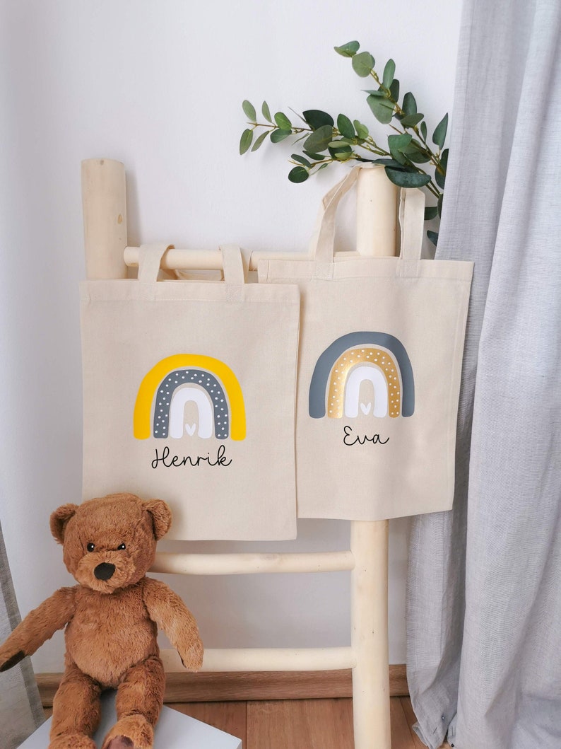 Kindertasche Regenbogen, Stoffbeutel Kindergarten, Stofftasche personalisiert, Turnbeutel, Kinderbeutel, Jutebeutel afbeelding 1