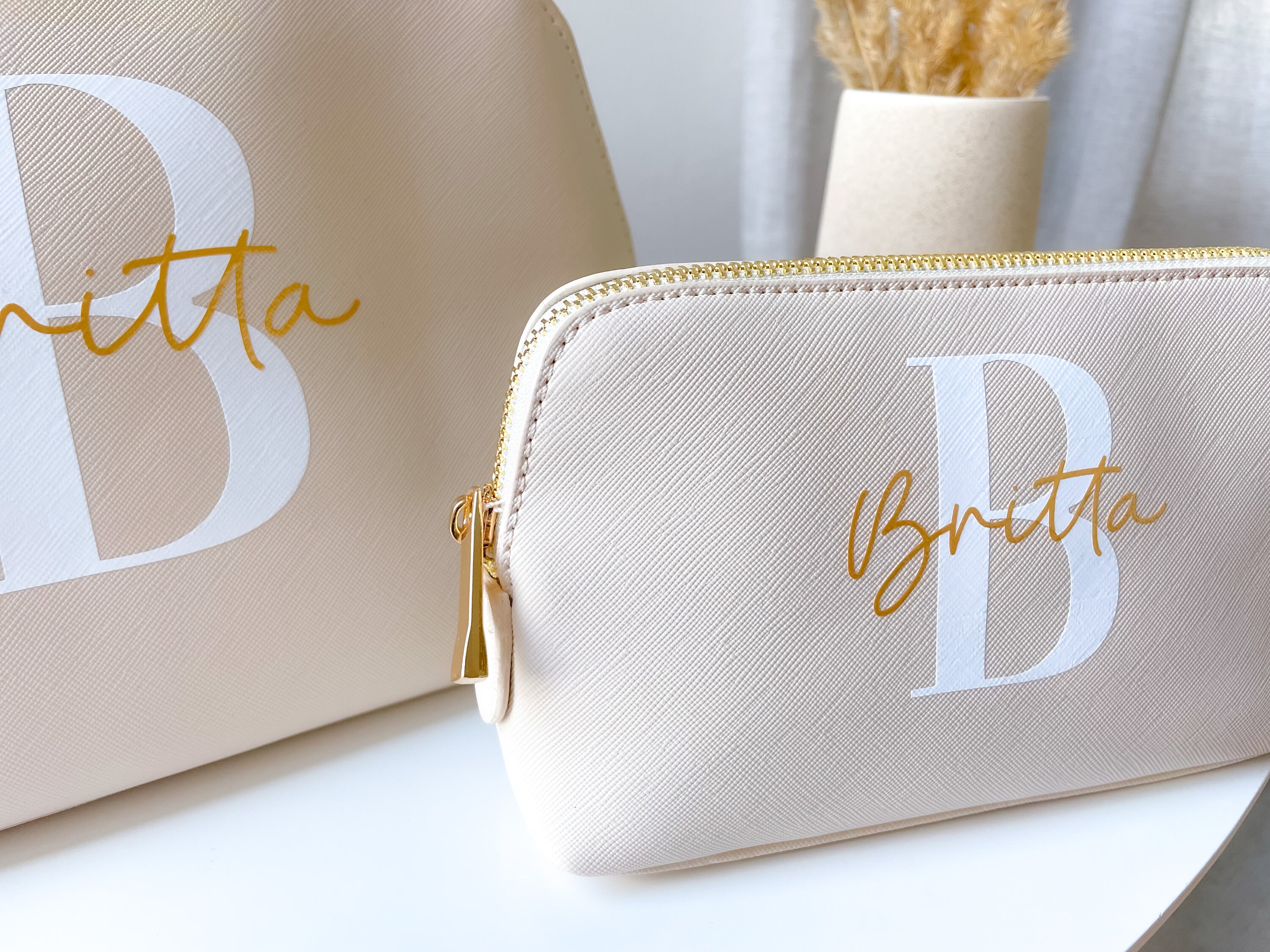 2-teiliges Leinen-Taschen-Set – Personalisierte Geschenktasche & Kosmetiktasche Mit Monogramm