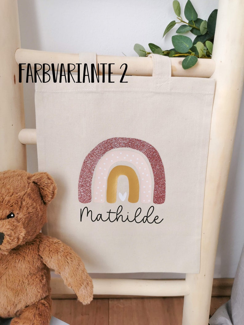 Kindertasche Regenbogen, Stoffbeutel Kindergarten, Stofftasche personalisiert, Turnbeutel, Kinderbeutel, Jutebeutel Variante 2 -Glitzer